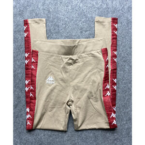 Kappa 222 Banda Baldhill Leggings Womens Large Beige Red Logo Tape Skin Fit